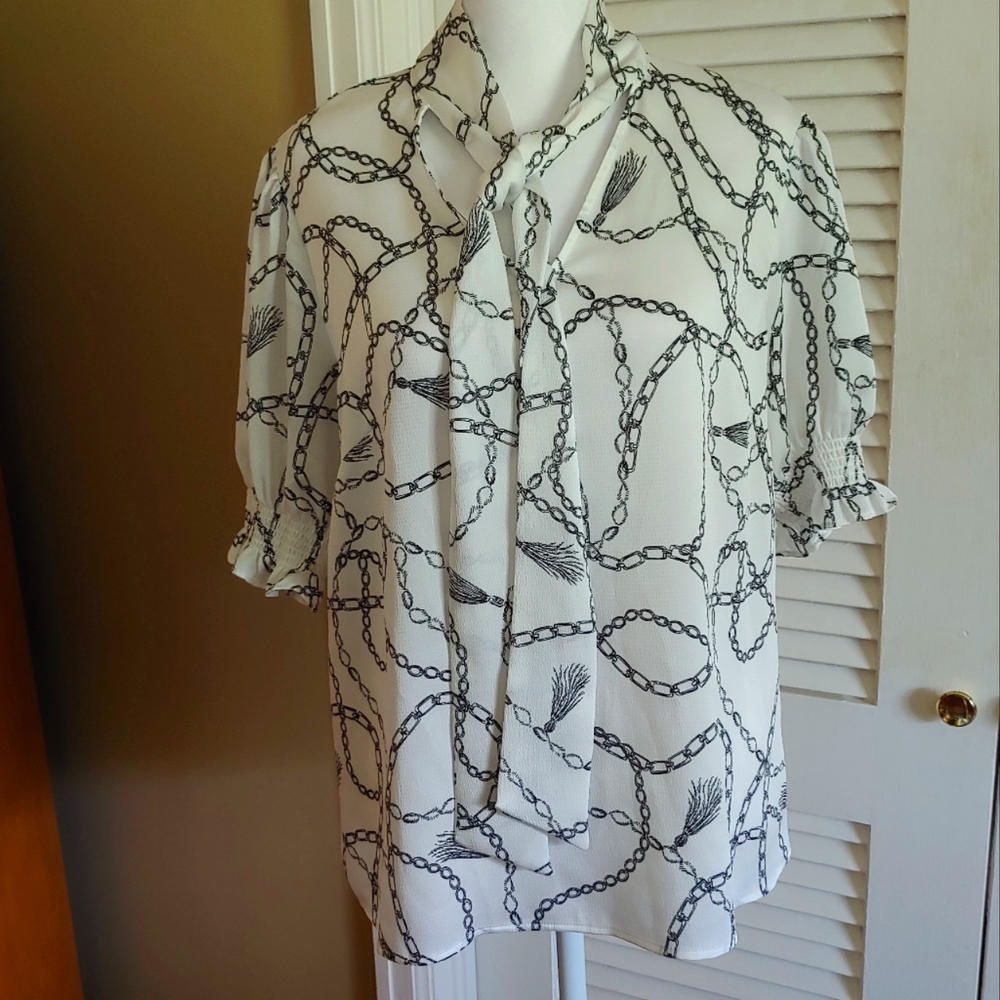 The Limited Black & White Necktie Blouse